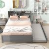 Modern Grey Solid Wood Full Size Bookcase Bed with Trundle