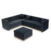 Contemporary Vertical Channel Tufted Velvet Big Size Ottoman Modern Upholstered Foot Rest for Living Room Apartment,Black