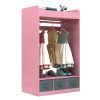 Kids Costume Organizer Costume Rack Kids Armoire Open Hanging Armoire Closet with Mirror-PINK
