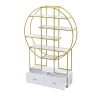 70.8 Inch Round Office Bookcase Bookshelf, Display Shelf, Two Drawers, Gold Frame