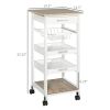 HOMCOM Mobile Kitchen Cart, Rolling Kitchen Island with Storage, Solid Wood Frame Utility Cart with Wire Fruit Baskets, Trays and Drawer, White