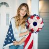 Wreaths for Front Door Modern Ndependence Day Wreath Patriot Wreath American Flag Red New Year Lights Fall Wreath with Pumpkins - Red - One Size