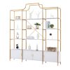 78 Inch 4 Tiers Home Office Bookcase Bookshelf, Storage Cabinet Display Shelf, X Bar Gold Frame