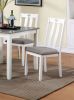 Modern White Solid wood 5pc Dining Set Table 4x Chairs Gray Fabric Cushions Seats Chairs Dining Room