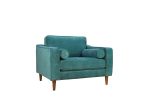 Turquoise Green Anderson Accent Chair Wood Legs Tufted Benchseat Matching Round Bolsters