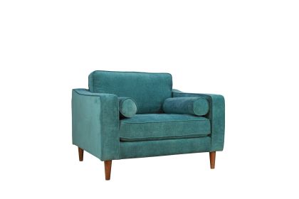 Turquoise Green Anderson Accent Chair Wood Legs Tufted Benchseat Matching Round Bolsters