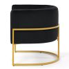 Upholstered Velvet Accent Chair with Golden Metal Stand,Mid-Century Living Room Leisure Chair with Curve Backrest -Black - as Pic