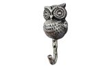 Rustic Silver Cast Iron Owl Wall Hook 6"