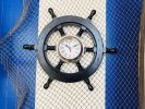 Deluxe Class  Black Wood and Chrome Pirate Ship Wheel Clock 18"