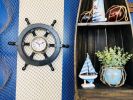 Deluxe Class  Black Wood and Chrome Pirate Ship Wheel Clock 18"