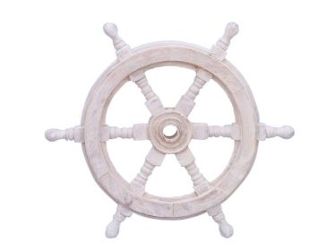 Classic Wooden Whitewashed Decorative Ship Steering Wheel (size: 12")