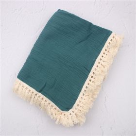 Baby Cotton Double Yarn Tassel Blanket (Option: Peacock blue-100x120cm)
