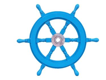 Deluxe Class Wood and Metal Decorative Ship's Steering Wheel (style: 18" Light Blue/Chrome)