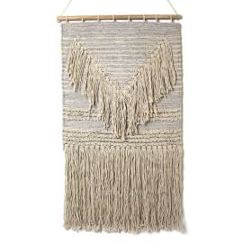 Handwoven Boho Wall Hanging (Option: Blue Grey with Cream Fringe)