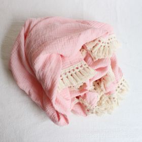 Baby Cotton Double Yarn Tassel Blanket (Option: Pink-100x120cm)