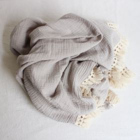Baby Cotton Double Yarn Tassel Blanket (Option: Grey-100x120cm)
