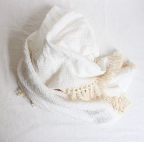 Baby Cotton Double Yarn Tassel Blanket (Option: White-100x120cm)