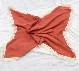 Baby Cotton Double Yarn Tassel Blanket (Option: Brick red-100x120cm)