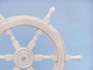 Classic Wooden Whitewashed Decorative Ship Steering Wheel