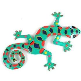 Eight Inch Metal Gecko Wall Decoration - Caribbean Craft (Color: Teal)