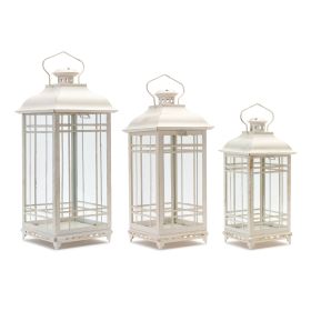 Lantern (Set of 3) 14"H, 17"H, 20"H Metal/Glass (Option: White)
