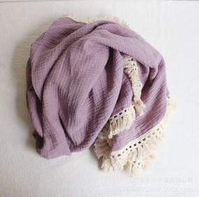 Baby Cotton Double Yarn Tassel Blanket (Option: Purple-100x120cm)