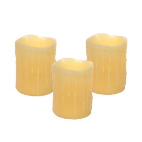 LED Wax Dripping Pillar Candles Wax/Plastic - Batteries Not Incld. (Option: 3pc Beige 4"Dx5"H [2Dbatt])