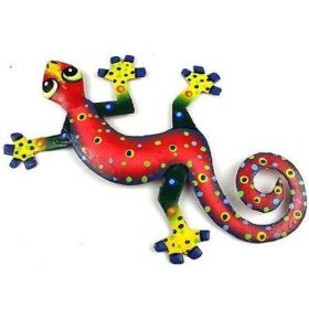 Eight Inch Metal Gecko Wall Decoration - Caribbean Craft (Color: Red)