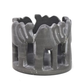 Circle of Elephants Soapstone Sculpture (Option: 3 to 3.5-inch - Dark Stone)