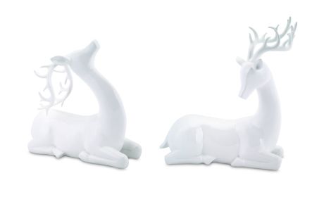 Deer Figurines (Option: 2pc, Glossy White 10"/13.5")