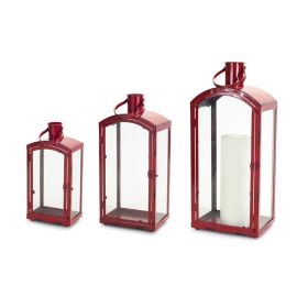 Arched Metal Lantern with Glass Windows (Option: 3pc Red 15"-25")