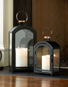 Arched Metal Lantern with Glass Windows (Option: 2pc Black 15"/20")