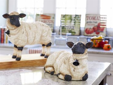 Sheep Figurines Resin (Option: 2pc Beige/Black 9.5"/14.75")