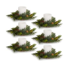 Candle Wreath Ring (Set of 6) 11"D Plastic (fits 4" candle) (Option: Arborvitae)
