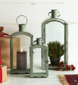 Arched Metal Lantern with Glass Windows (Option: 3pc Green 12.5"-21")