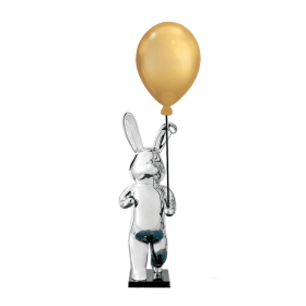 Chrome Bunny with Colored Balloon Sculpture on Glossy Black Base (Color: Gold)