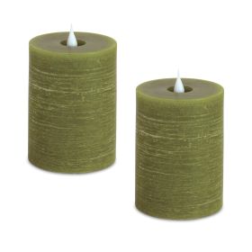 Simplux LED Designer Candle (Set of 2) w/Remote 3.5"x5"H Wax/Plastic (Option: Green)