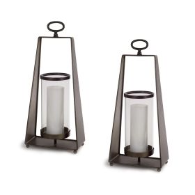 A-frame Candleholder (Set of 2) Metal/Glass (size: 21"H)