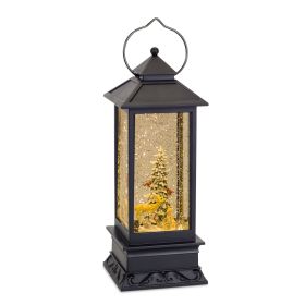Square Tall Snow Globe Lantern 12.5"H Plastic 6 Hr Timer 3 AA Batteries, Not Included or USB Cord Included (Option: Tree/Animals/Black)