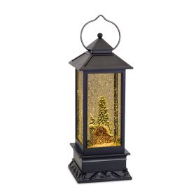 Square Tall Snow Globe Lantern 12.5"H Plastic 6 Hr Timer 3 AA Batteries, Not Included or USB Cord Included (Option: Barn/Black)