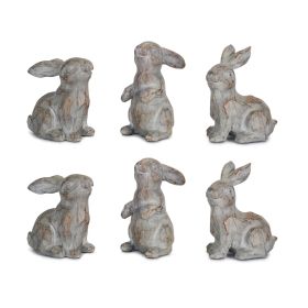 Carved Rabbit Figurines Stone Powder/Resin (Option: 6pc Grey 3.75")