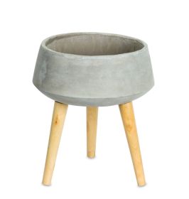 Grey Cement Planter on Wood Legs (size: 11.25"D x 13"H)