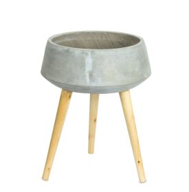 Grey Cement Planter on Wood Legs (size: 13.25"D x 17.5"H)