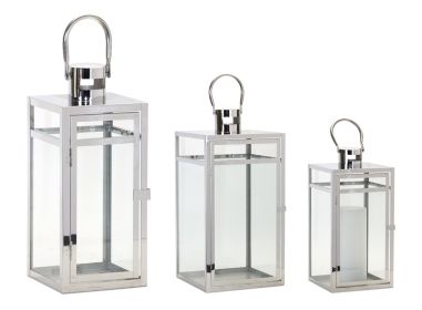 Lantern (Set of 3) 11.75"H, 16"H, 20.5"H Metal/Glass (Finish: Stainless Steel)