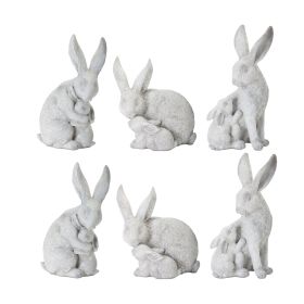 Resin Mother and Baby Bunny Rabbit Figurines (Option: 6pc Grey 4.5-6")