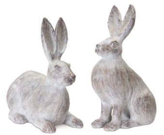 Resin Bunny Rabbit Figurines (Option: 2pc White Weathered 15"/17")