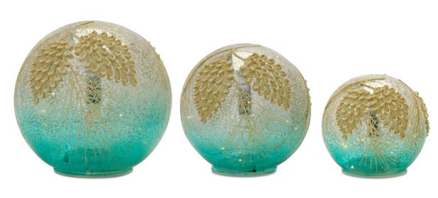 LED Globes w/6 Hr Timer (Set of 3) 4"- 8"D Glass (Option: Pinecone)