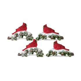 Cardinal on Branch (Set of 4) Resin (Option: snowy, 6"L x 3.75"H)