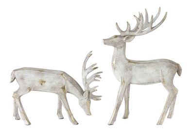 Deer Figurines (Option: 2pc, White/Gold 9"/13")