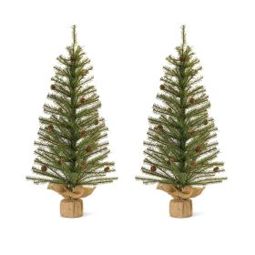 Artificial Pine Tree in Burlap Base PVC/Metal (Option: 2pc 3')